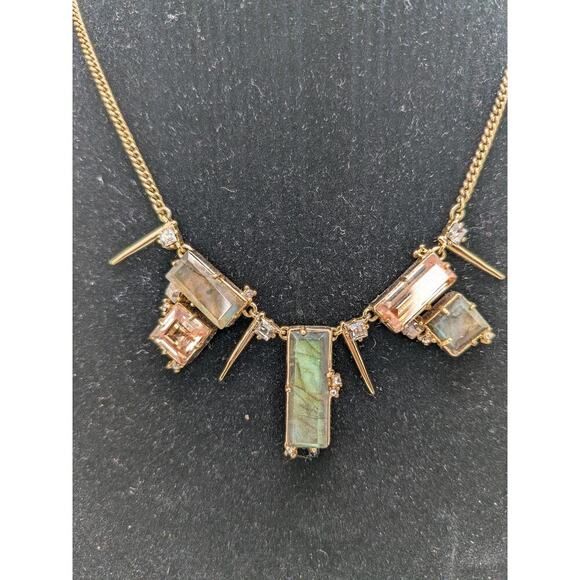 Alexis Bittar Geometric Crystal & Stone Spike Gold Adjustable Necklace 19" - Picture 2 of 6